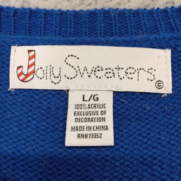 Jolly Sweaters Embroidered Snowman Sweater L Winter Royal Blue 73352 - Picture 5 of 8